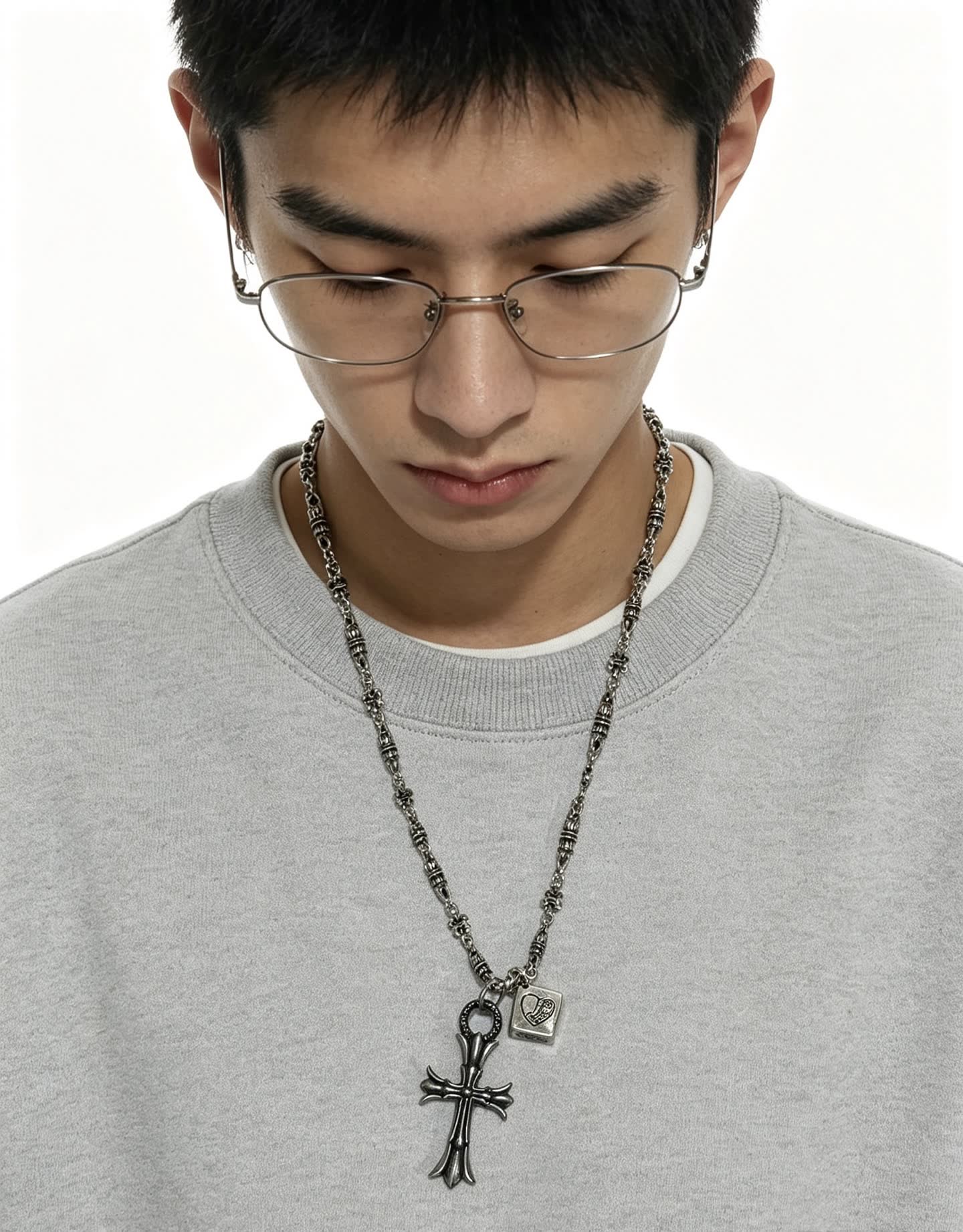 Chrome Hearts Silver Cross Pendant Necklace